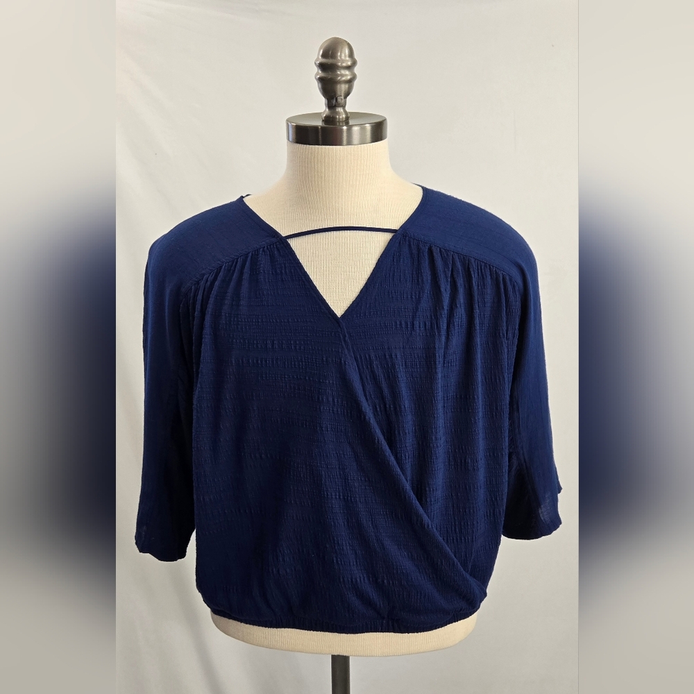 A.N.A A New Approach Women's Blue Wrap Front Blouse Size Medium Office Wear